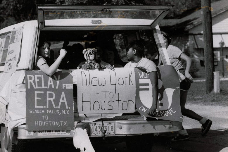Women embark on the “Relay for ERA” from Seneca Falls, New York (site of the first women’s rights convention), to Houston (site of the National Women’s Conference) in 1977. Pat Field/The National Archives.
