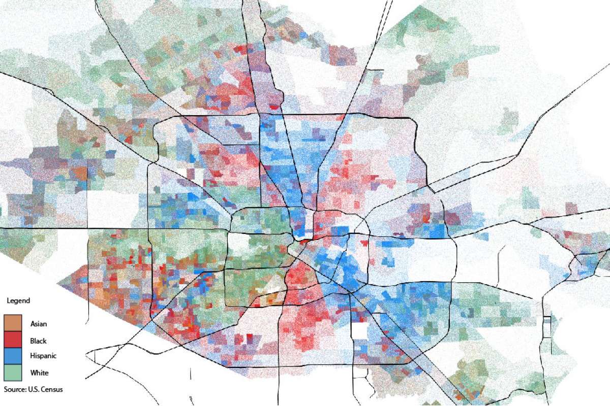 This map shows just how blended each Houston area neighborhood by U.S. Census tract, using spatial analysis. Photo: John D. Harden, Houston Chronicle.