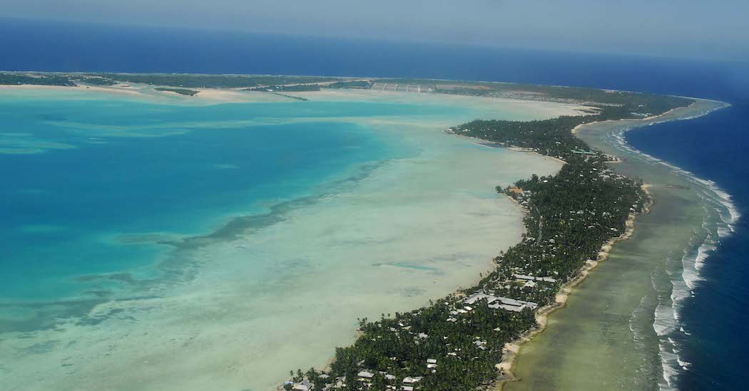 Kiribati Government, “Tarawa Atoll,” uploaded to Wikimedia Commons 31 October 2005. Tarawa is one of many of Kiribati’s islands threatened by climate change.