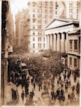 A swarm gathers on Federal Hall in Wall Street during the bank panic in October 1907