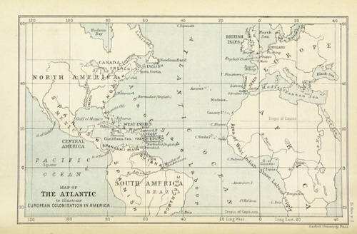 Map from "A Historical Geography of the British Colonies (of the British Empire)." 1888. The British Library. 