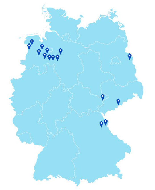 Map shows the locations of 15 methane leaks in Germany in 2020, identified with an Optical Gas Imaging camera. Source: CATF and DUH. https://www.duh.de/projekte/methan-lecks/