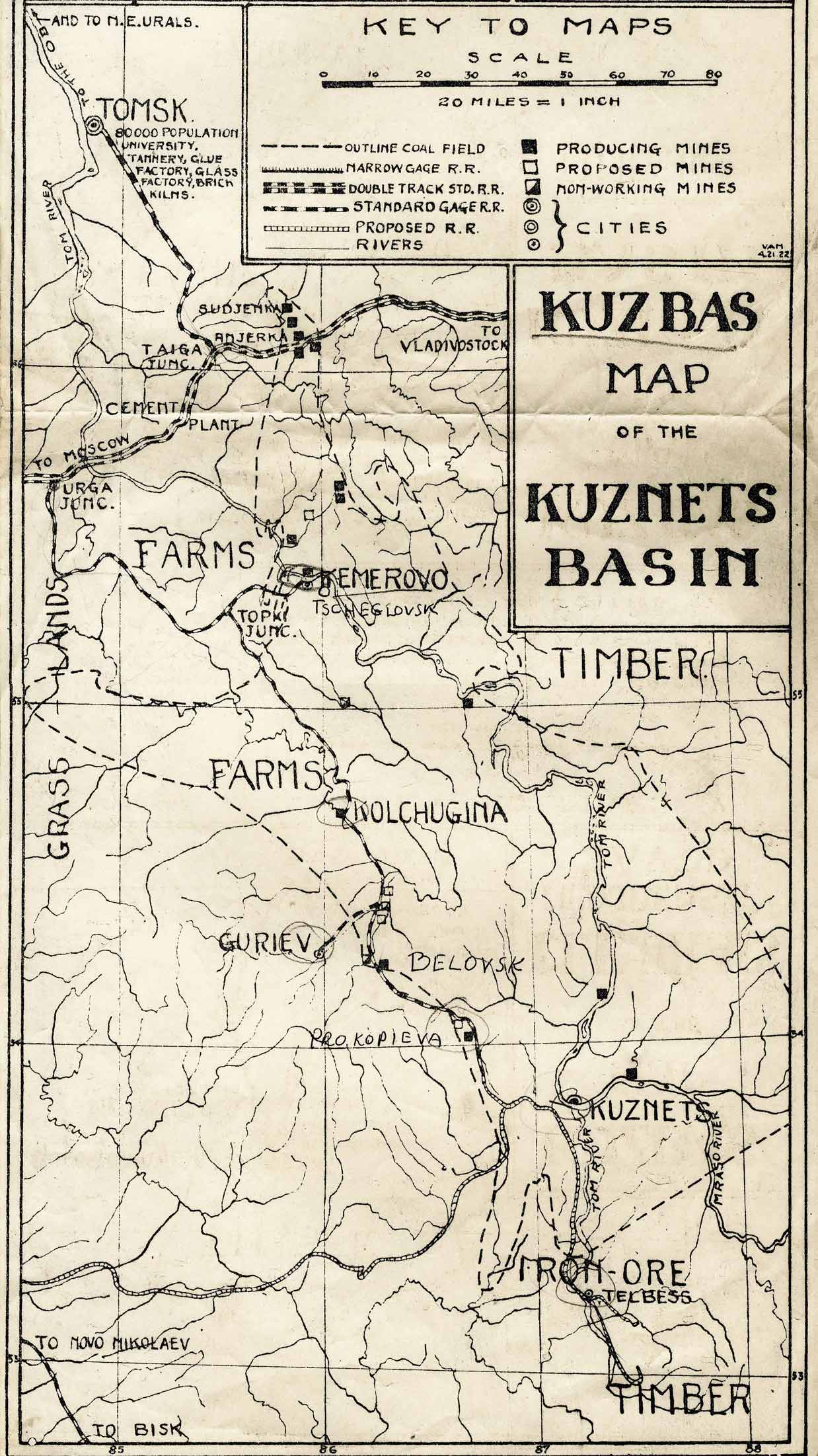 Kuznetzk Coal Basin Map, 1920s. The Krasnaya Gorka Museum. https://redhill-kemerovo.ru/en/istoriya/stati/aik-kuzbass/ 
