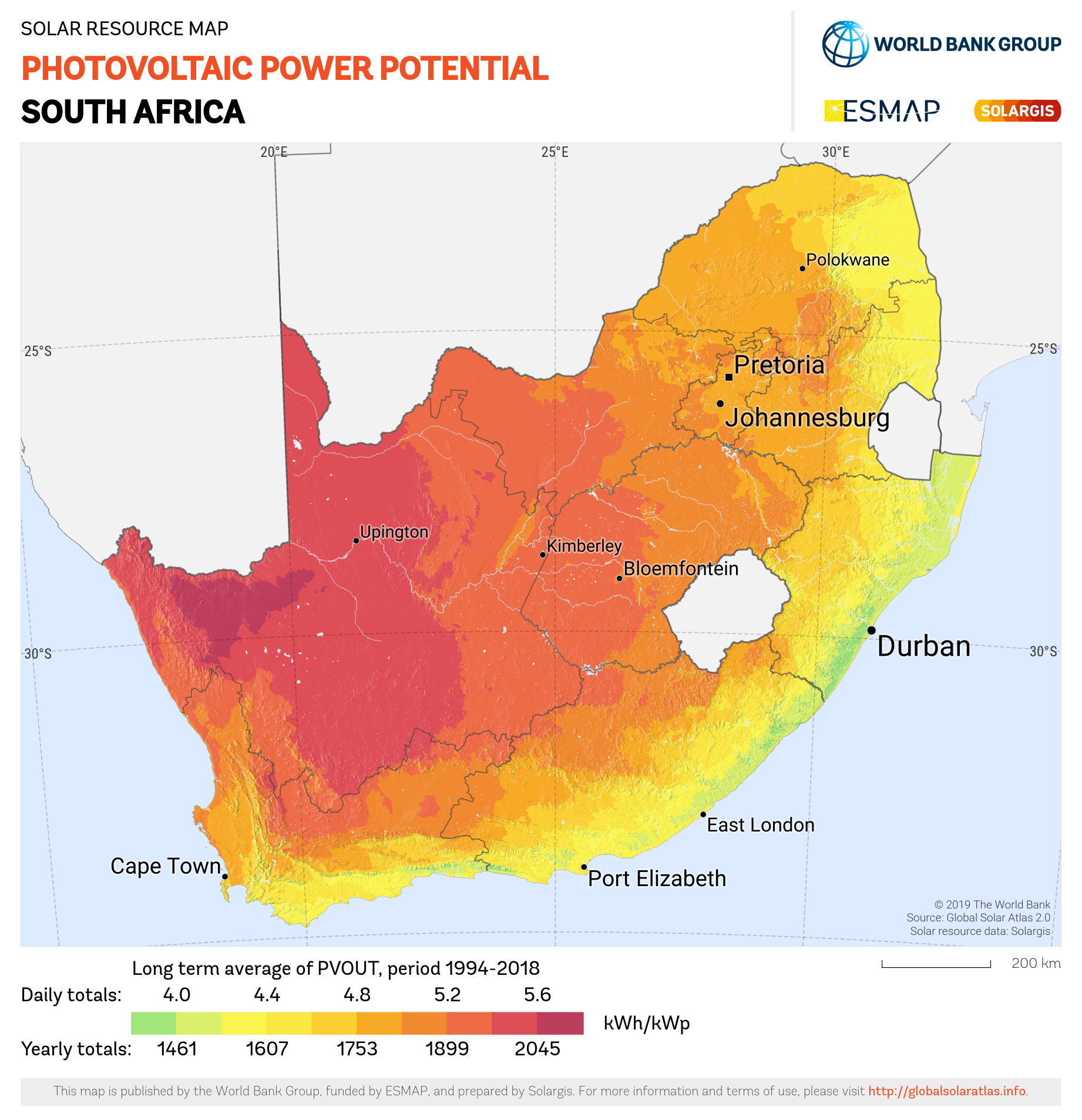 Map of South Africa Solar Power Potential. (Wikimedia Commons.)