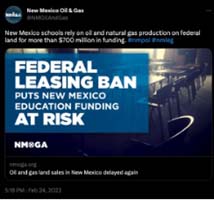 Federal Leasing Ban Puts New Mexico Education Funding at Risk.
https://www.nmoga.org/oil_and_gas_land_sales_in_new_mexico_delayed_again