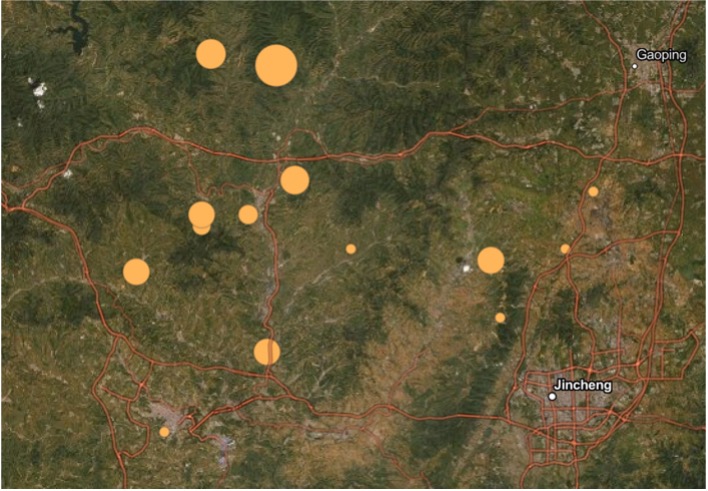 The methane emission sites near Jincheng. The methane emission sites near Jincheng.