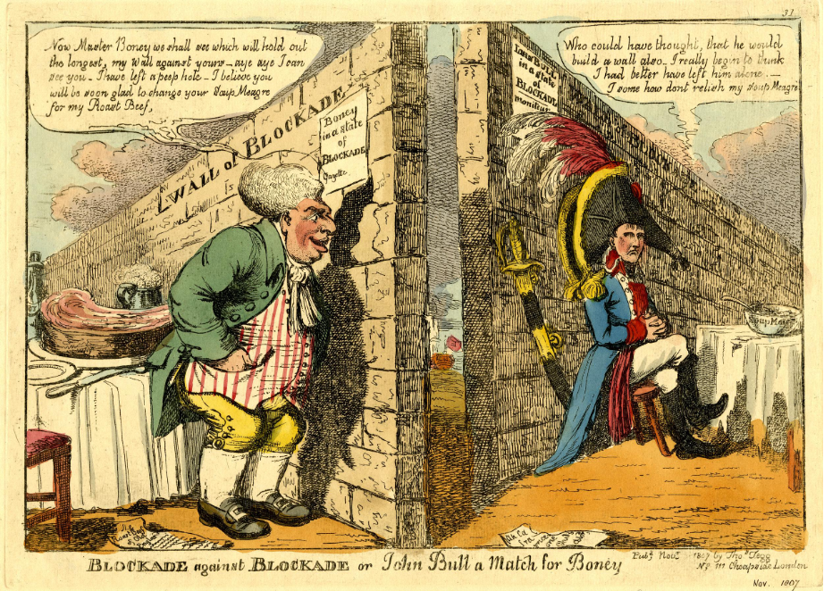 Illustration 1: Charles Williams, “Blockade against Blockade, or John Bull a Match for Boney”, 1807 © The Trustees of the British Museum.