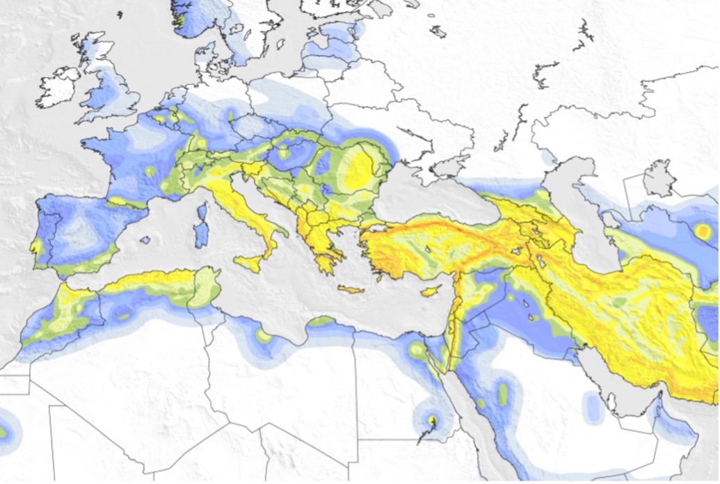 Anatolia straddles two major fault lines – the North and East Anatolian fault lines. 
Source: M. Pagani, J. Garcia-Pelaez, R. Gee, K. Johnson, V. Poggi, R. Styron, G. Weatherill, M. Simionato, D. Viganò, L. Danciu, D. Monelli (2018). Global Earthquake Model (GEM) Seismic Hazard Map (version 2018.1 - December 2018), DOI: 10.13117/GEM-GLOBAL-SEISMIC-HAZARD-MAP-2018.