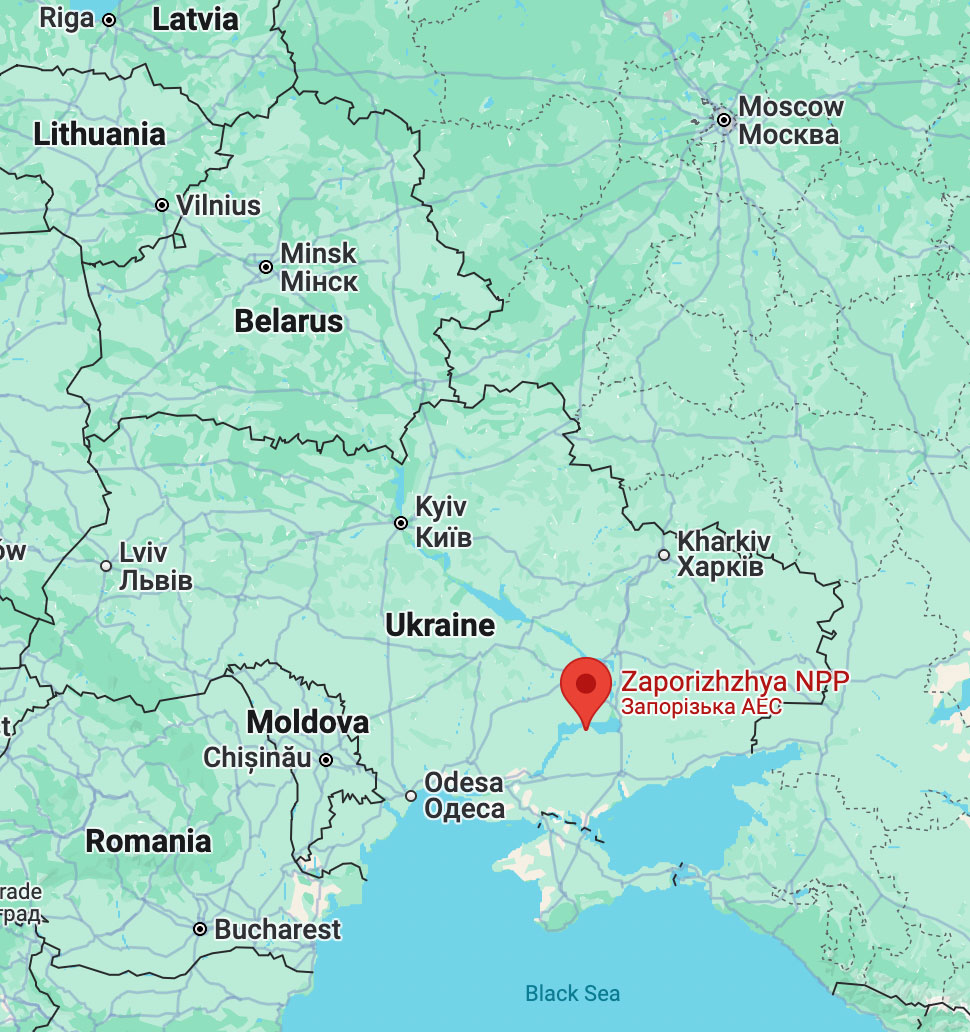 Figure 19: A map showing the location of the Zaporizhzhia Nuclear Power Plant in southern Ukraine. Figure 19: A map showing the location of the Zaporizhzhia Nuclear Power Plant in southern Ukraine.