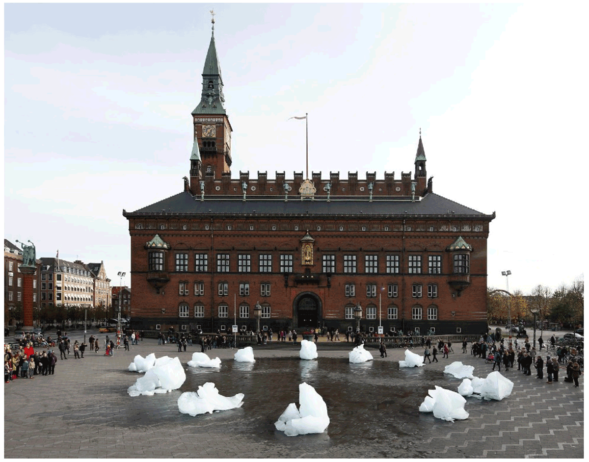 “Ice Watch” at City Hall Square by Olafur Eliasson and Minik Rosing. (Copenhagen 2014). Photo Credit: Anders Sune Berg, available at https://olafureliasson.net/