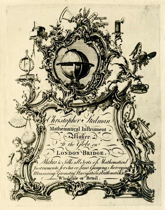 “Trade card of Christopher Stedman, scientific instrument maker, eighteenth century” Source: British Museum, Banks, 105.53. 