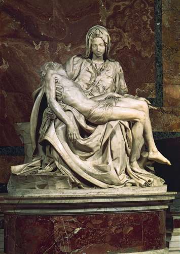 Pietà, marble sculpture by Michelangelo, 1499; in St. Peter's Basilica, Vatican City.