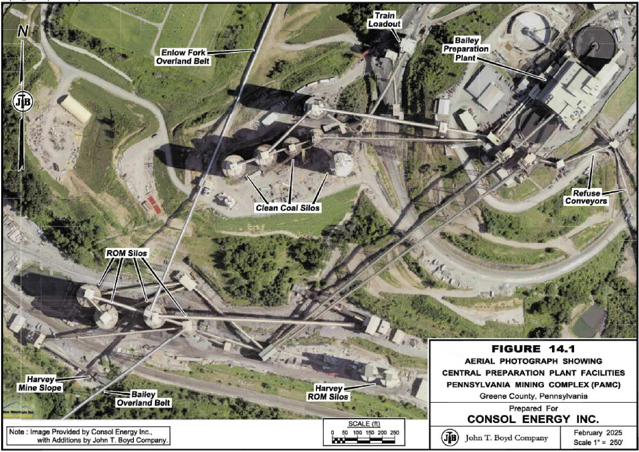 A figure included in Core Natural Resources’ 10-K form for 2025. The bird’s eye view of the Pennsylvania Mining Complex labels the different silos, conveyor belts, and buildings that make up the Central Processing Plant. A figure included in Core Natural Resources’ 10-K form for 2025. The bird’s eye view of the Pennsylvania Mining Complex labels the different silos, conveyor belts, and buildings that make up the Central Processing Plant.