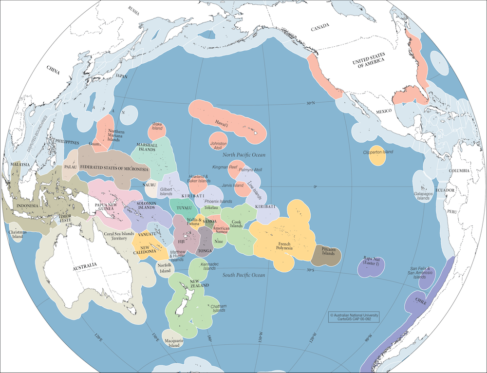 CartoGIS Services, “Pacific EEZ Zones,” 2017, College of Asia and the Pacific, The Australian National University.
