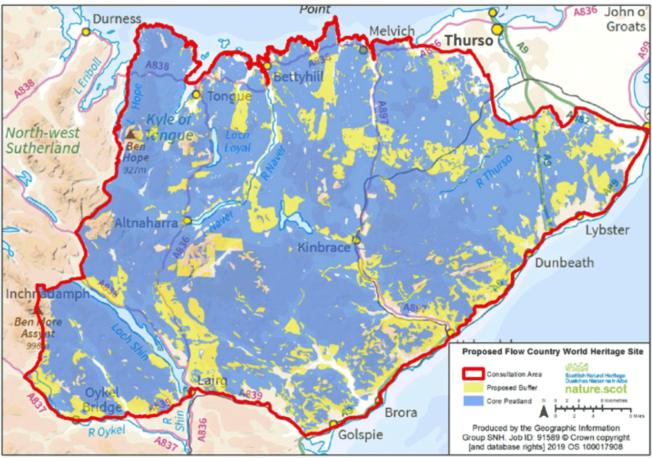 Map showing the Consultation Area, Area of Core Peatland within and beyond the SAC boundary, and potential buffer area. Accessed here: https://www.nature.scot/sites/default/files/2019-05/Go%20with%20the%20Flows%20-%20Consultation%20Discussion.pdf