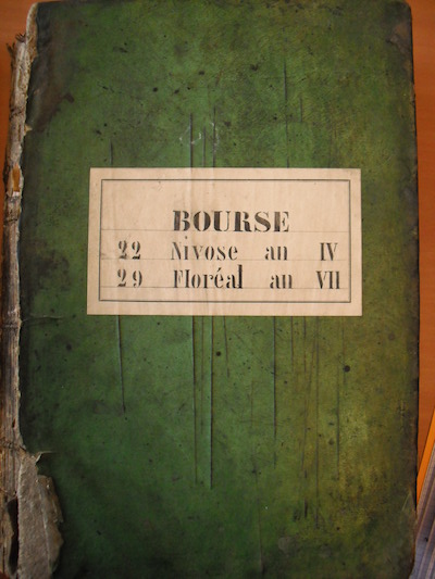 Some of the earliest police registers of activity at the Stock Exchange. Source: Archives de la Préfecture de Police de Paris, AF 3.
