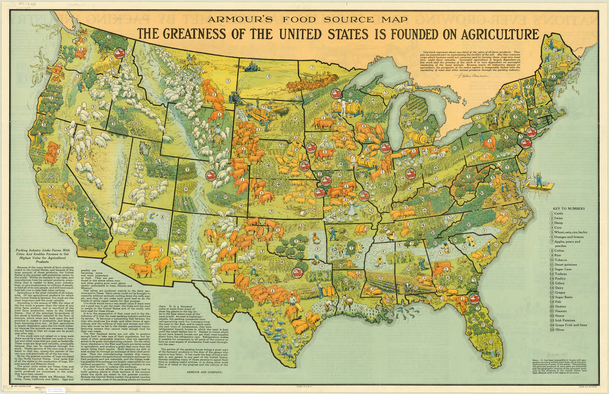 Armour's Food Source Map : The Greatness of the United States Is Founded on Agriculture, 1922. (Wikipedia)