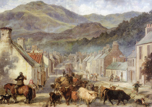 Thought to be a painting of a Drove through Callander, Perthshire in the 1870’s on the way to the autumn Falkirk Tryst, artist unknown.