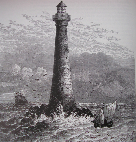 19th century engraving of Skerryvore lighthouse, Scotland.. Wikimedia.