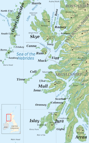 The Inner Hebrides, topographic map. Wikimedia. 