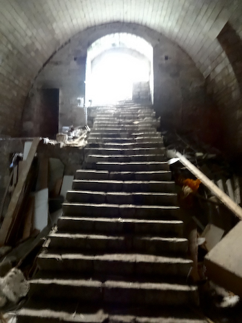 A blurred photograph of the stairs near the old convent of the Tiercelettes.